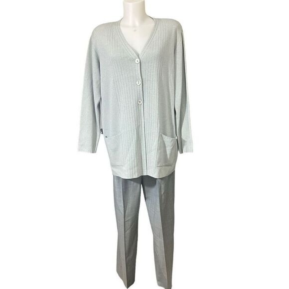 ESCADA Made in Italy Gray 2 Piece Wool Knit Cardigan &‎ Pants Set Vintage sz 40 - Picture 1 of 12